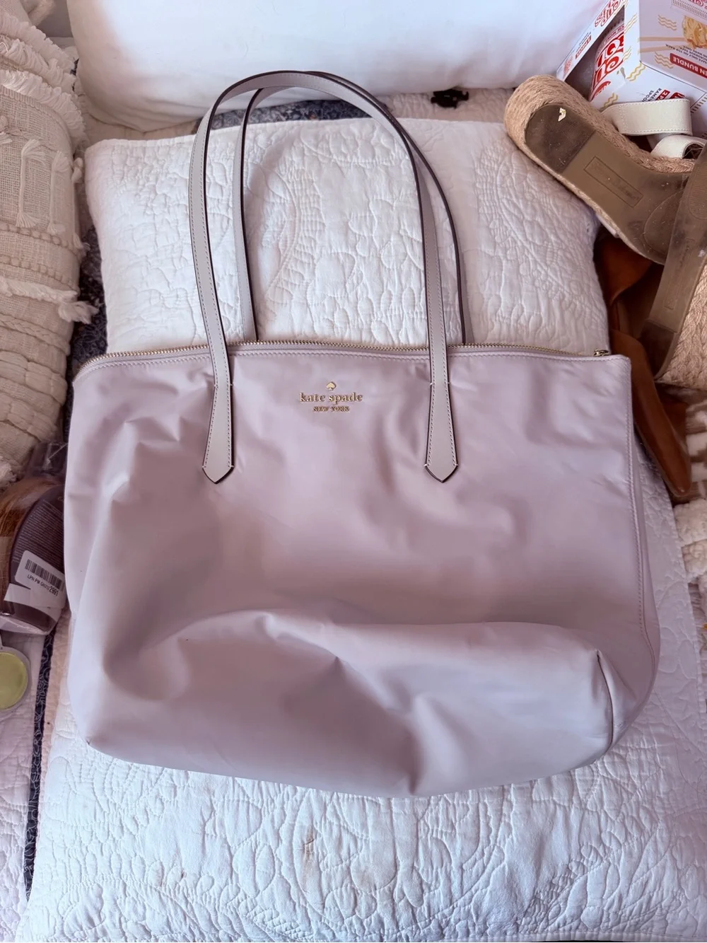 Kate Spade New York Light Pink Nylon Tote Bag | Large Zip Top Shoulder Bag